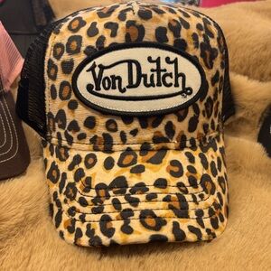 Von Dutch Animal Print Velour Trucker Cap with Black Logo